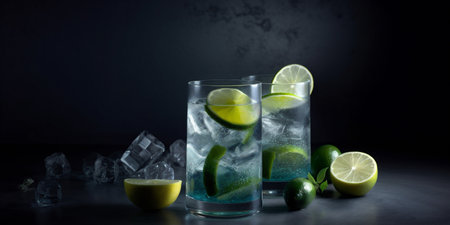Mojitos with a Twist Adding Some Drama with a Dark Background. Generative AI.の素材