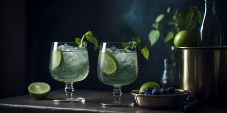 How to Make Your Mojitos Stand Out with a Dark Backdrop. Generative AI.の素材