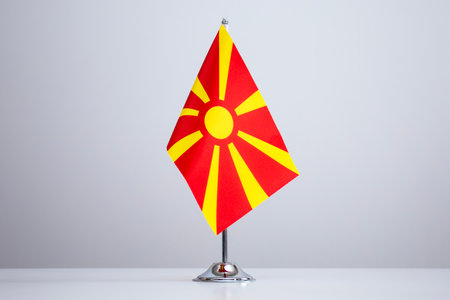 National fabric flag of North Macedonia isolated on white background.の写真素材