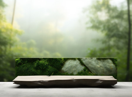 Wooden saw cut podium for product presentationの素材