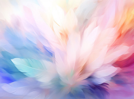 Colorful chicken feathers in soft and blur style for the backgroundの素材