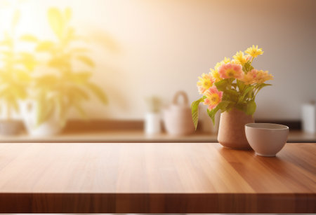 Table background of free space for your decoration. Sunny spring day and copy space. High quality illustrationの素材