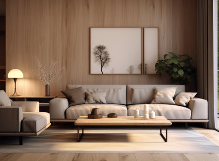 White stylish minimalist room with sofa. Scandinavian interior design.の素材
