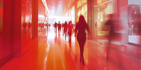 Beautiful motion blur of people walking in the morning rush hour, busy modern life concept. High quality photoの素材