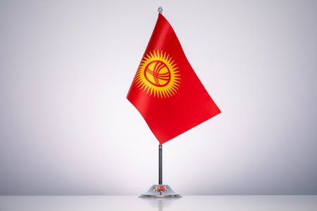 Kyrgyzstan flag with a gray and clean background. High quality photoの写真素材
