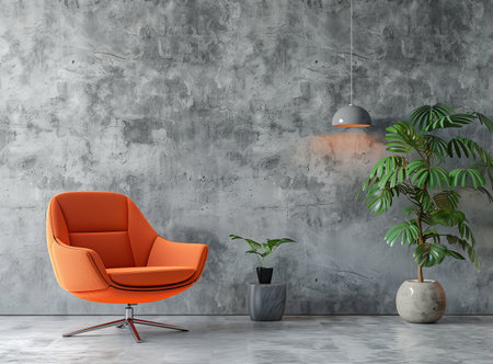 The room is furnished with a comfortable chair and a vibrant houseplant in a flowerpot. The wood flooring complements the green grass plant, creating a cozy atmosphere in this real estateの素材