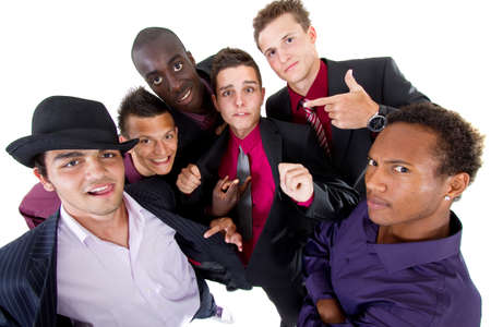Young group of businessmen isolated over white background. Trendy multiracial group.の写真素材