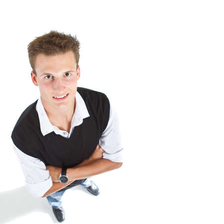 Young trendy teenager. Cute fresh model isolated over white background.の写真素材