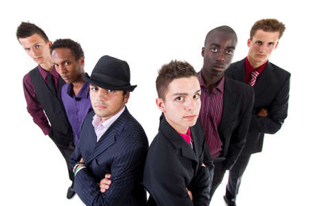 Young group of businessmen isolated over white background. Trendy multiracial group.の写真素材