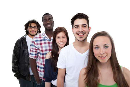 Happy Friends Standing In Row On White Background
の写真素材