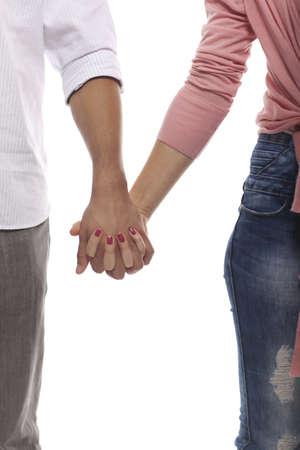 Couple Holding Hands On White Backgroundの写真素材