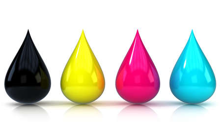 CMYK ink droplets sign isolated on white backgroundの写真素材