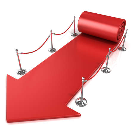 Red carpet arrow, isolated on white, side viewの写真素材