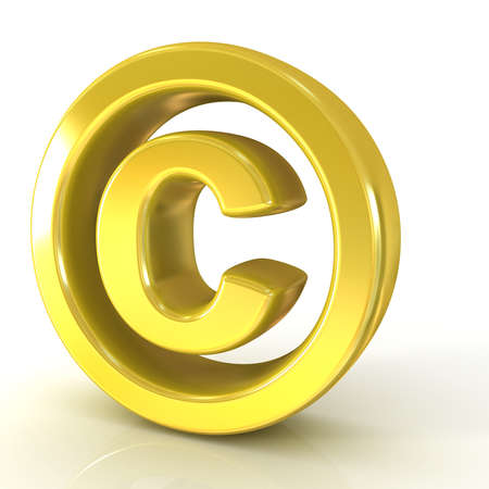 Copyright symbol 3d golden isolated on white backgroundの写真素材
