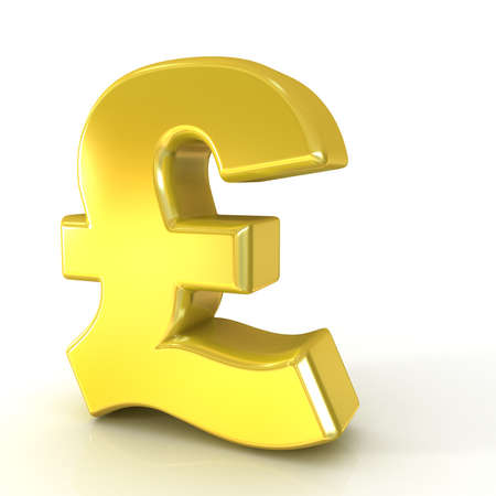 Pound 3d golden sign isolated on white backgroundの写真素材