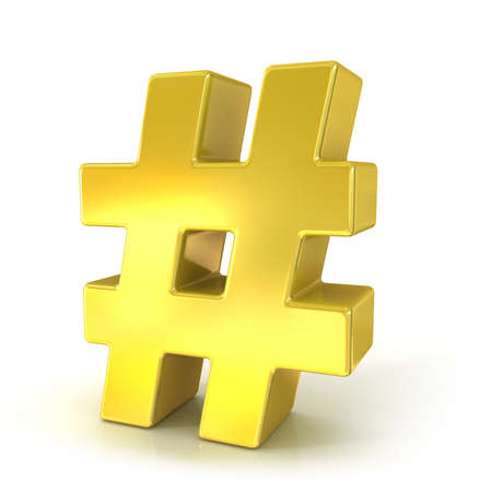 Hashtag, number mark 3d golden sign isolated on white backgroundの写真素材