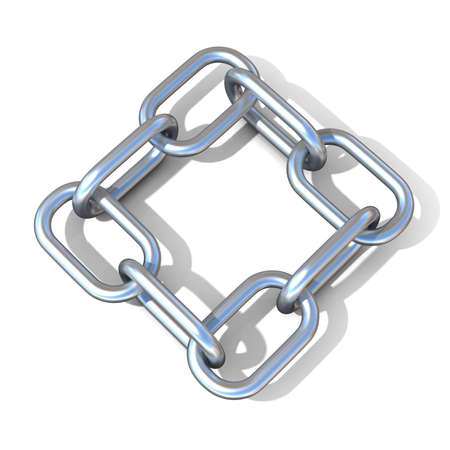 Abstract 3D illustration of a steel chain link isolated on white background. Top viewの写真素材