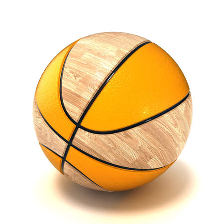 Basketball court and ball, 3D rendering isolated on white backgroundの写真素材