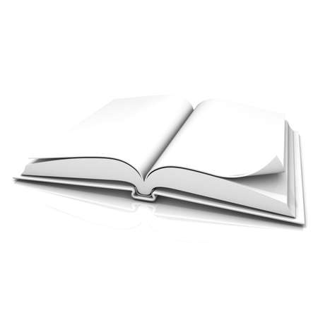 Blank open white book, isolated on whiteの写真素材
