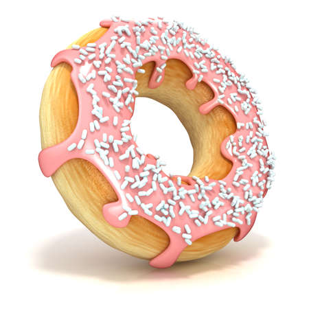 Pink donut isolated on white backgroundの写真素材