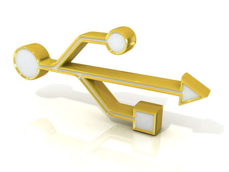 USB 3d golden sign isolated on white background. Side viewの写真素材