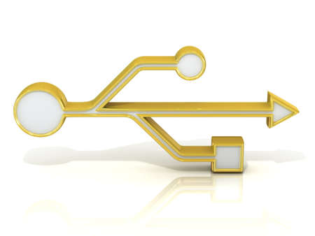 USB 3d golden sign isolated on white background. Front viewの写真素材