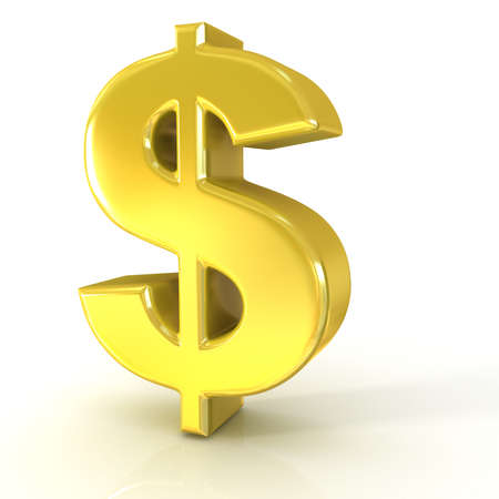 Dollar 3d golden sign isolated on white backgroundの写真素材