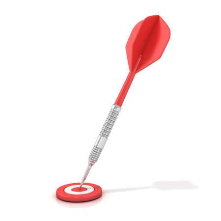 Red dart on red target isolated on whiteの写真素材