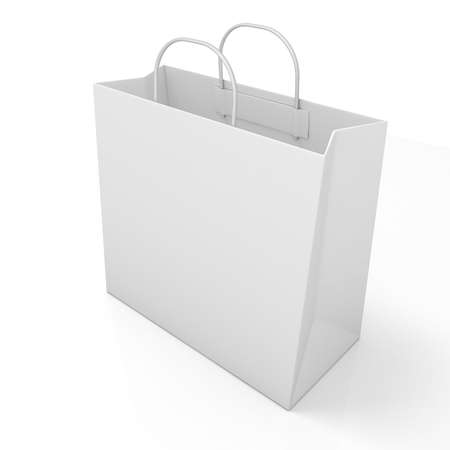 Empty shopping paper bag, isolated on white. Side viewの写真素材