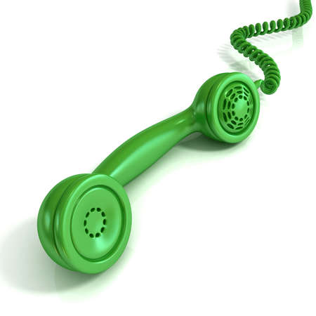 Green telephone handset, retro illustration for design, isolated on white background, incoming callの写真素材