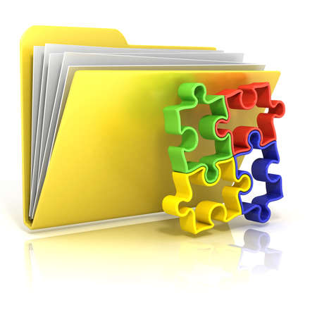Settings folder icon, 3D render illustration, isolated on white backgroundの写真素材