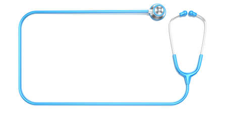 Blue stethoscope as frame with space for text. Top viewの写真素材