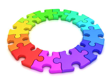 3d colorful puzzle chart wheel isolated on white background. Top viewの写真素材