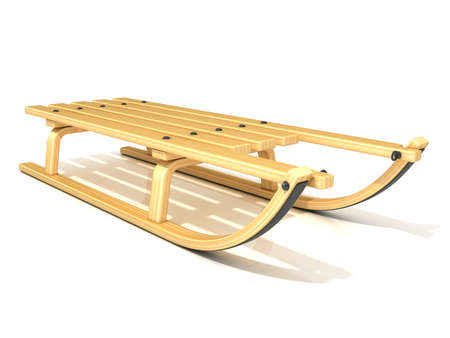 Wooden sledge 3D render isolated on white background.