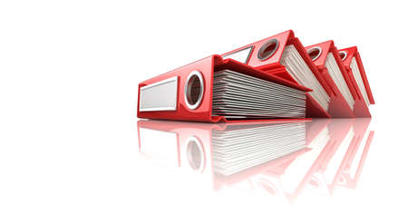 Red office binder folders. 3D render illustration isolated on white backgroundの写真素材