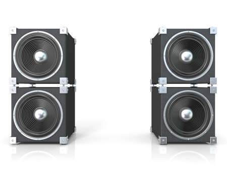 Two pairs of sound speakers. 3D render illustration isolated on white background.の写真素材