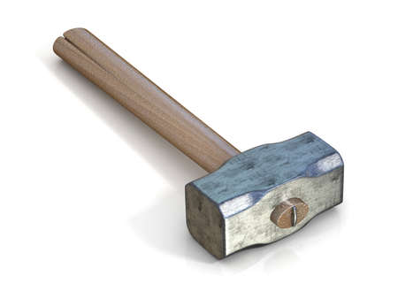 Metal sledge hammer, side view. 3D render illustration isolated on white backgroundの写真素材