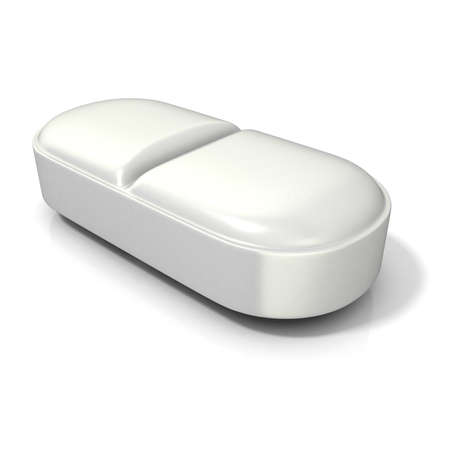 White medicine pill - tablet. 3D render illustration isolated on white backgroundの写真素材