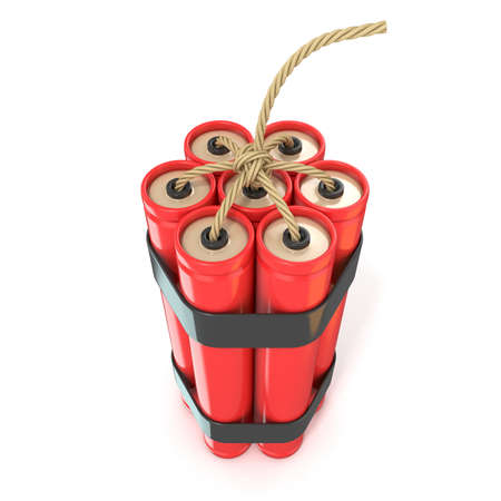 Red dynamite sticks  - TNT with wick. 3D render illustration isolated on white background. Top viewの写真素材