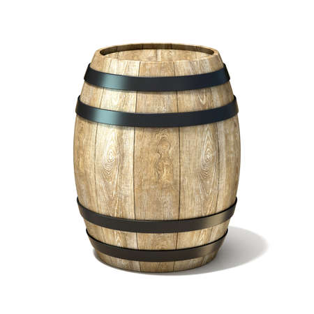 Wooden wine barrel. 3D render illustration isolated over white backgroundの写真素材