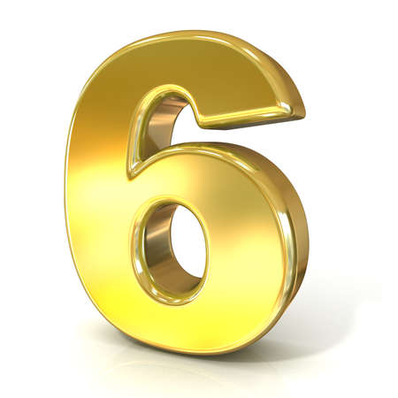 Numerical digits collection, 6 - SIX. 3D golden sign isolated on white background. Render illustration.の写真素材