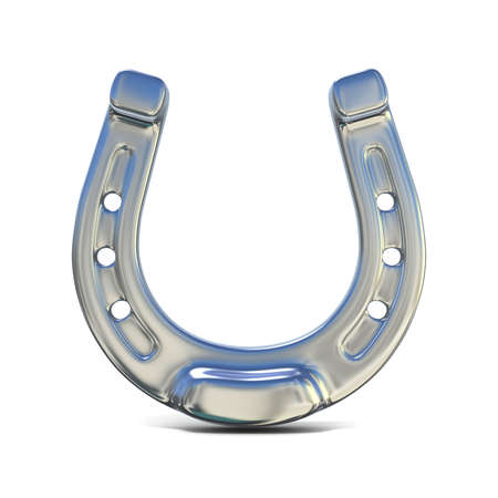 Silver horseshoe. 3D illustration isolated on white backgroundの写真素材
