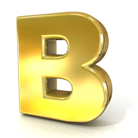 Golden font collection letter - B. 3D render illustration, isolated on white background.の写真素材