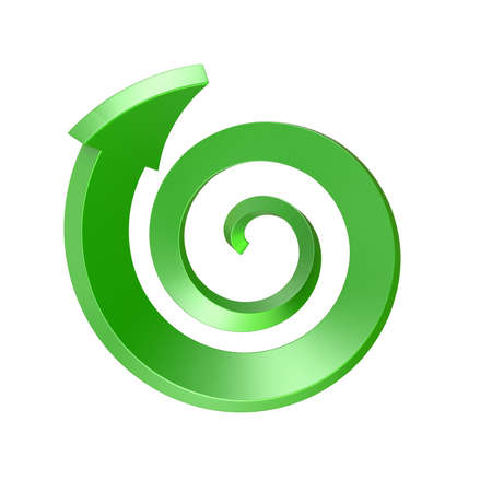 Green spiral arrow.Top view. 3D render illustration isolated on white backgroundの写真素材