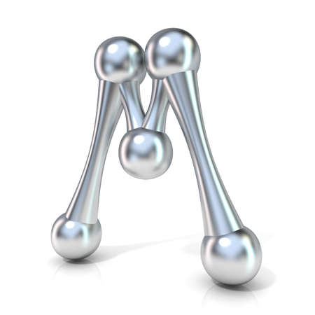 Molecular font collection letter - M. 3D render illustration, isolated on white backgroundの写真素材