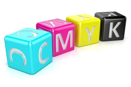 CMYK cubes. Abstract 3D render illustration isolated on white backgroundの写真素材