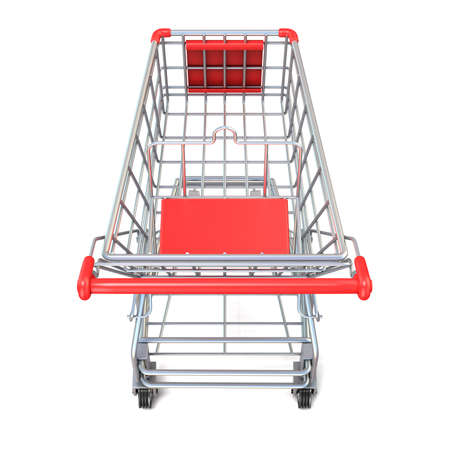 Shopping cart, top view. 3D render illustration isolated on white backgroundの写真素材