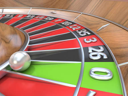 Macro view of a roulette table. Green zero. 3D render illustration isolated on white backgroundの写真素材