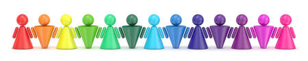 Abstract colorful symbol people figures in row. 3D render illustration isolated on white backgroundの写真素材