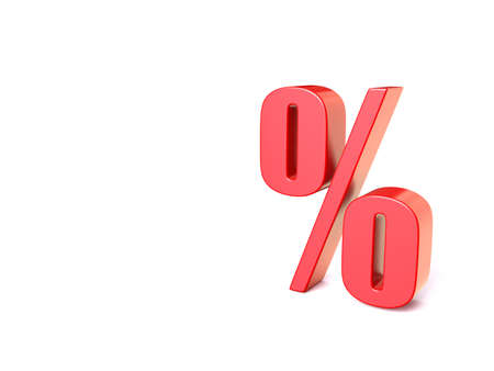 Red percentage sign. 3D render illustration isolated on white backgroundの写真素材